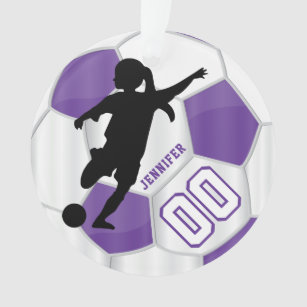 Purple & White Personalise Girl Soccer Player Ornament