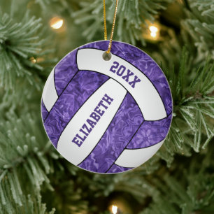 purple white personalised girls' volleyball ceramic tree decoration