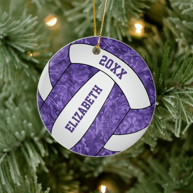 purple white personalised girls' volleyball ceramic tree decoration (Tree)