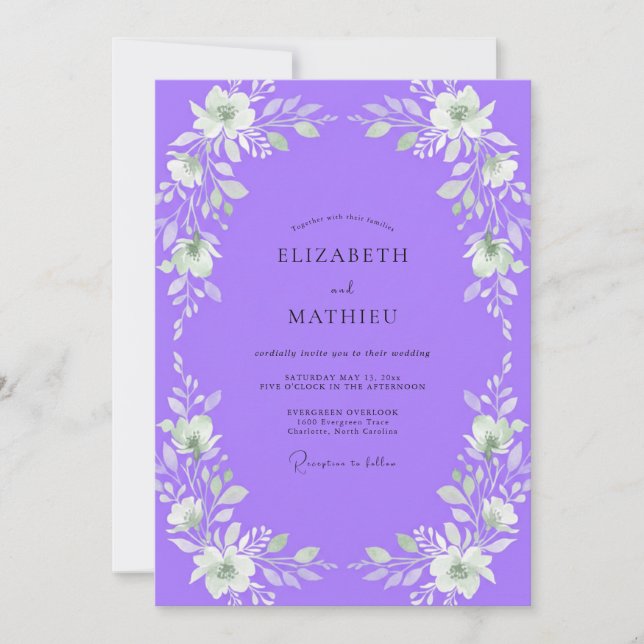 Purple White Petal Wedding Invitation (Front)