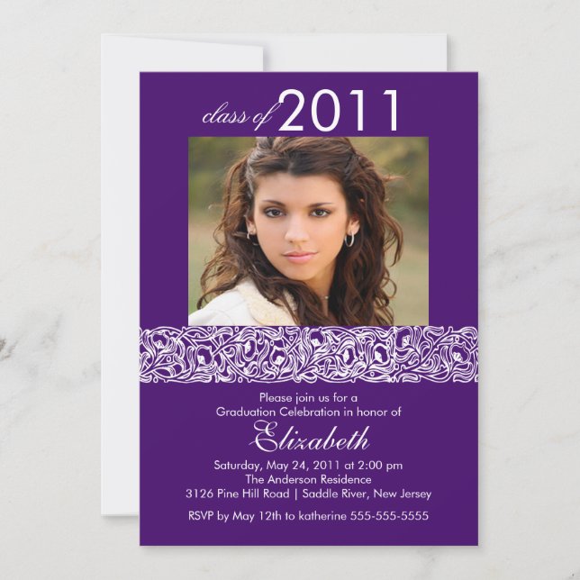 Purple & White Photo Graduation Invitation (Front)