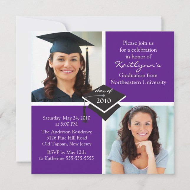Purple & White Photo Graduation Invitation (Front)
