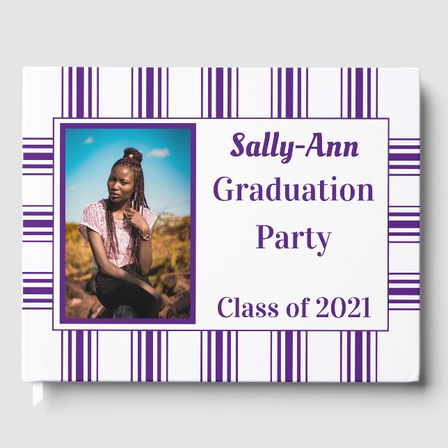 Purple White Photo Graduation Party Guest Book (Front)