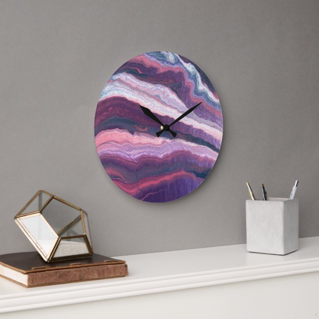 Purple White Pink Large Wall Clock (Office)