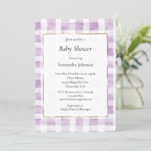Purple White Plaid Stripes Baby Shower Invitation