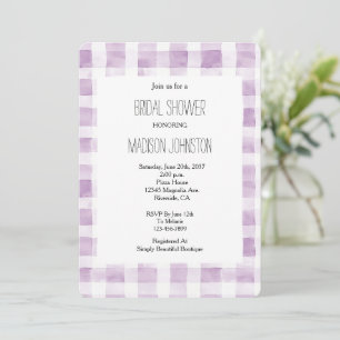 Purple White Plaid Stripes Bridal Shower Invitation