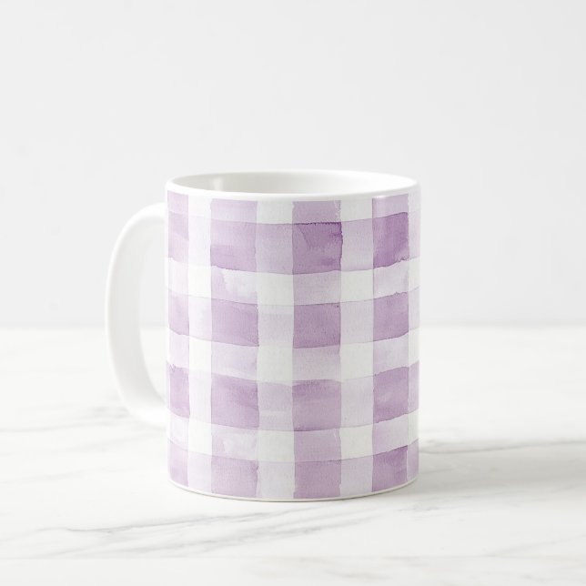 Purple White Plaid Stripes Coffee Mug (Front Left)