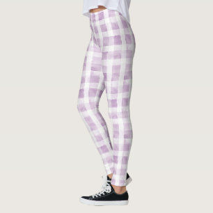 Purple White Plaid Stripes Leggings