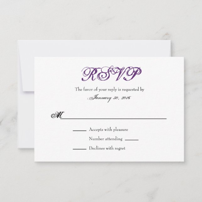Purple White Plain Simple Wedding RSVP Cards (Front)