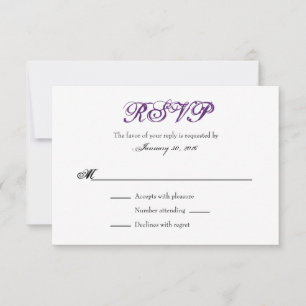 Purple White Plain Simple Wedding RSVP Cards