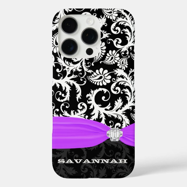 Purple White Plus Any Colour Damask Printed Crysta Case-Mate iPhone Case (Back)