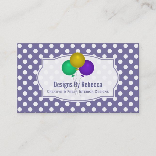 Purple White Polka-dot: Balloons Business Cards (Front)