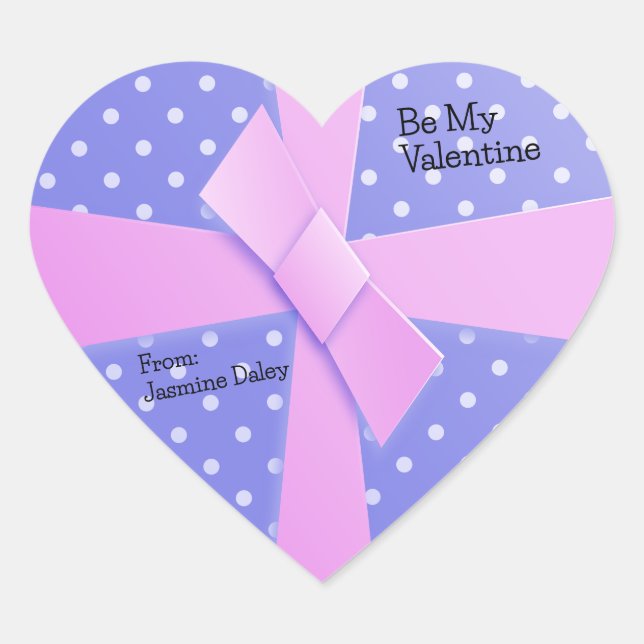 Purple & White Polka Dot Heart Sticker (Front)
