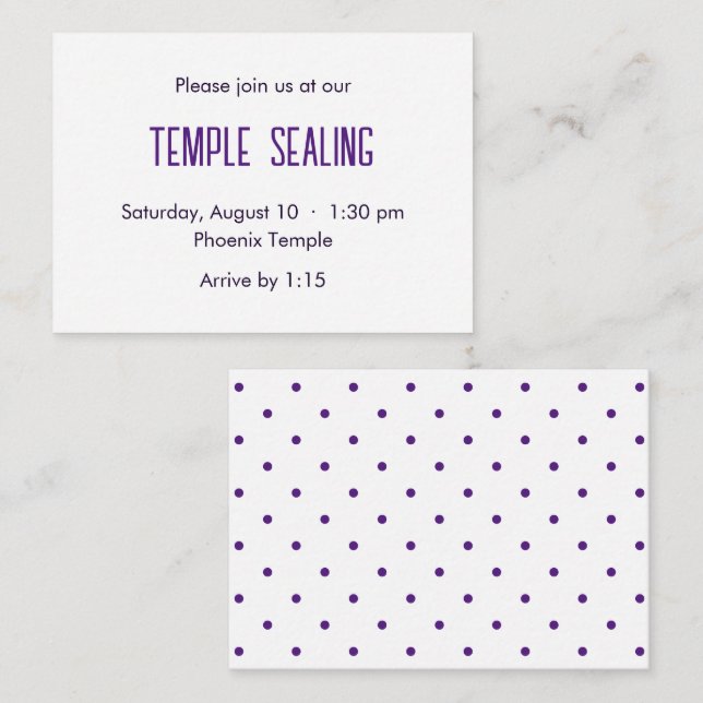 Purple & White Polka Dot Temple Sealing Invitation (Front/Back)
