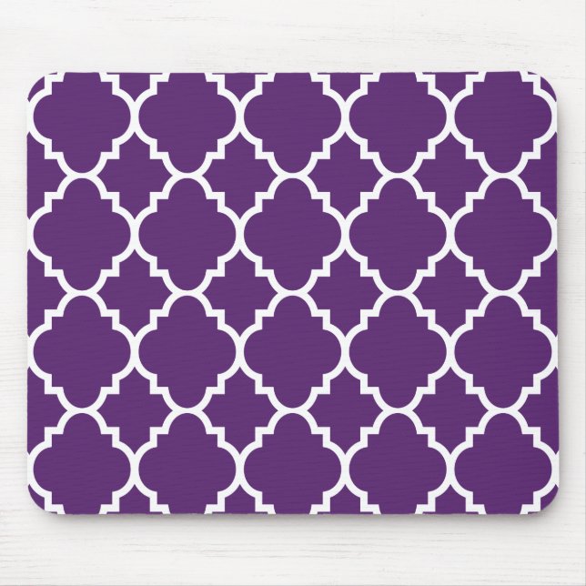 Purple White Quatrefoil Moroccan Pattern Mouse Mat (Front)