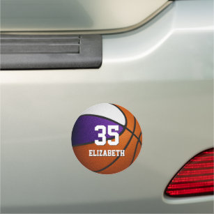 purple white realistic basketball school spirit car magnet