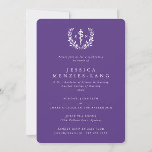 Purple/White Registered Nurse Asclepius Graduation Invitation