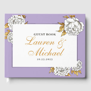 Purple White Rose Carnation Spring Floral Wedding Guest Book