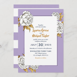 Purple White Rose Carnation Spring Floral Wedding Invitation