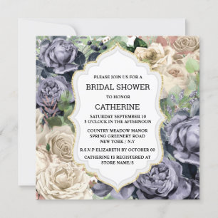 Purple white rose flower elegant vintage frame invitation