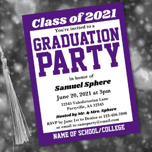 Purple White School Colours Graduation Invitation