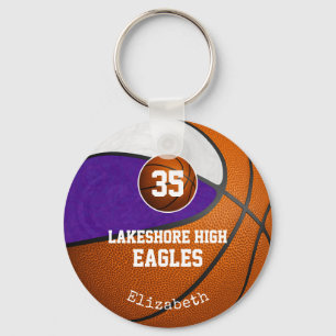 purple white school team colours girls' basketball key ring