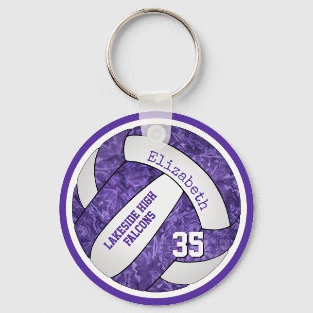 purple white school team colours girls volleyball key ring (Front)