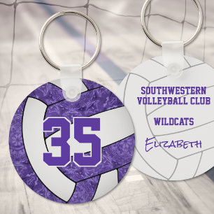 purple white school team colours girls volleyball key ring