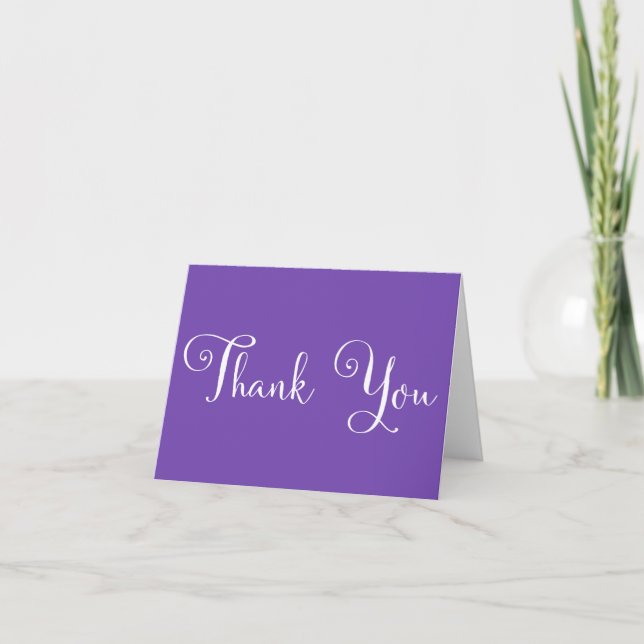 Purple White Script Personalised Wedding Thank you Card (Front)