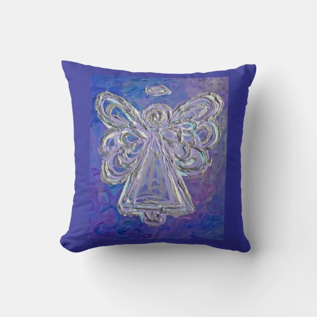 Purple White Silver Angel Decorative Throw Pillow (Front)