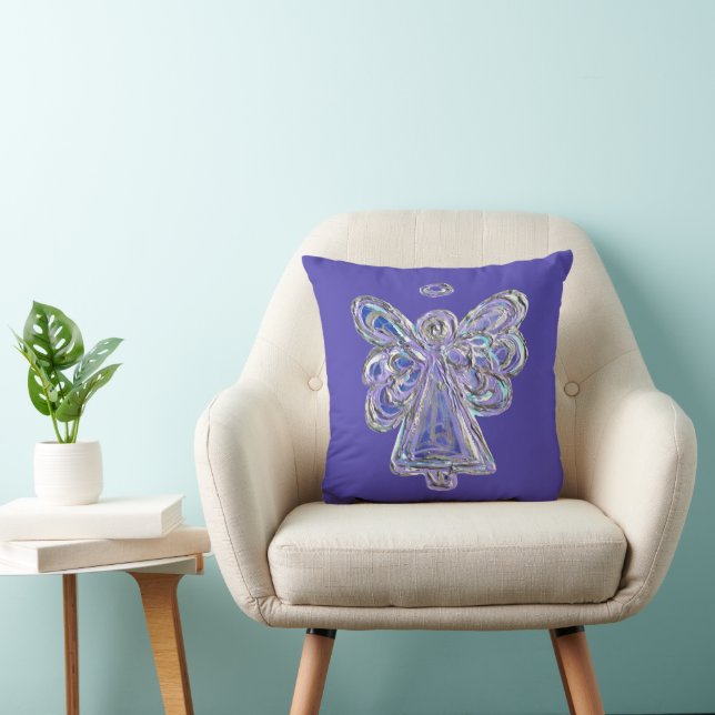 Purple White Silver Angel Decorative Throw Pillow (Chair)