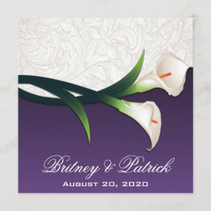 Purple White Silver Calla Lily Wedding Invitations