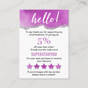 Purple White Silver Glitter Thank You Discount Business Card
