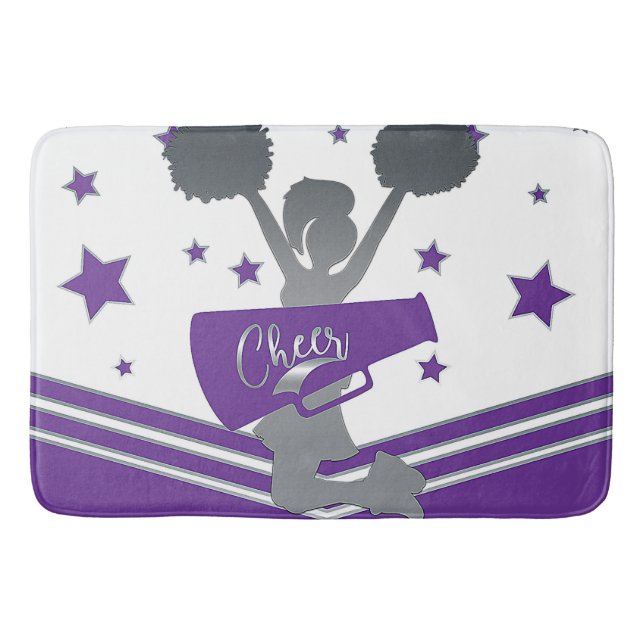 Purple White Silver Stars Cheer Cheer-leading Bath Mat (Front)
