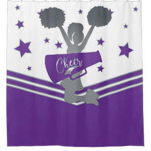 Purple White Silver Stars Cheer Cheer-leading Shower Curtain