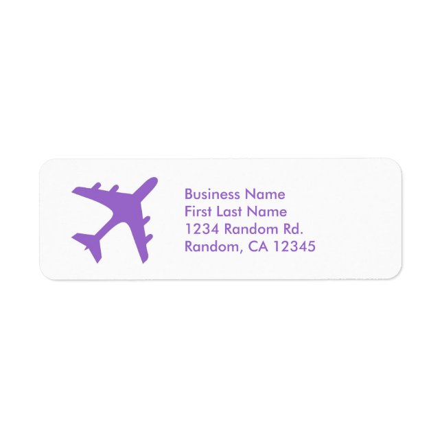 Purple white simple aeroplane return address label (Front)