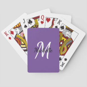 Purple & White Simple Monogram Classic Trendy Playing Cards
