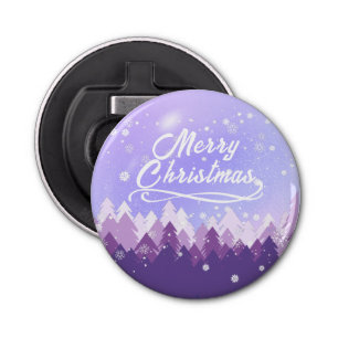 Purple White Snow Peaceful Forest Merry Christmas Bottle Opener
