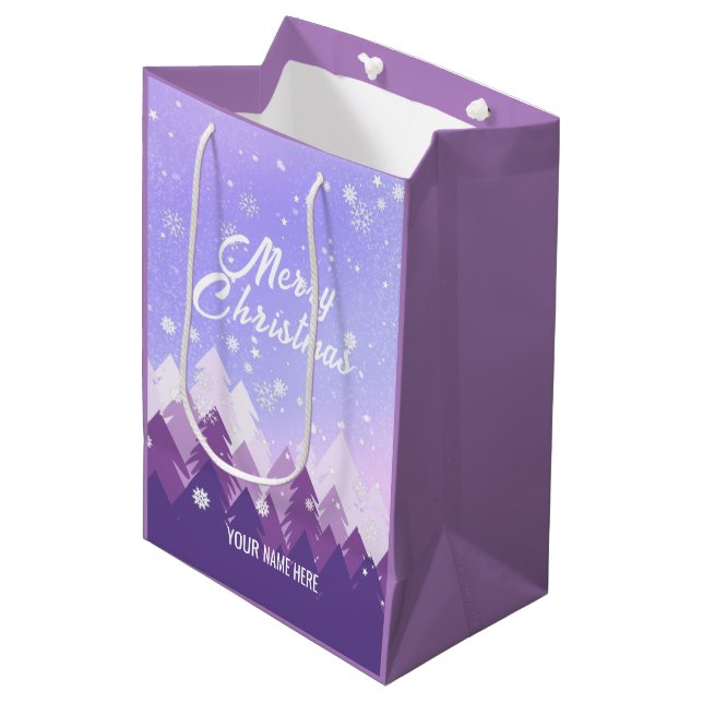 Purple White Snow Peaceful Forest Xmas New Year Medium Gift Bag (Front Angled)