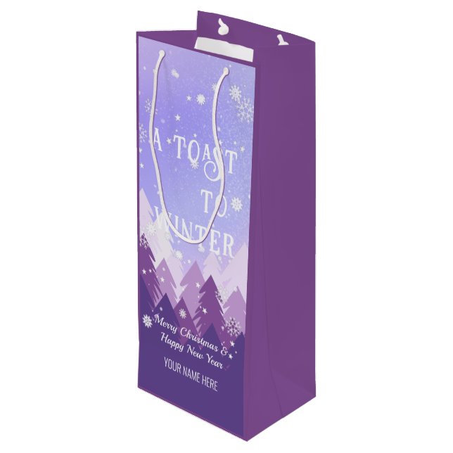 Purple White Snow Peaceful Forest Xmas New Year  Wine Gift Bag (Back Angled)