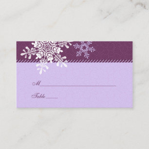Purple White Snowflake Winter Wedding Place Cards