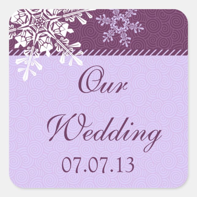 Purple White Snowflake Winter Wedding Seals (Front)