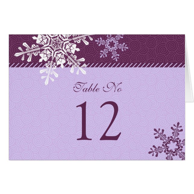 Purple White Snowflake Winter Wedding Table Card (Front Horizontal)