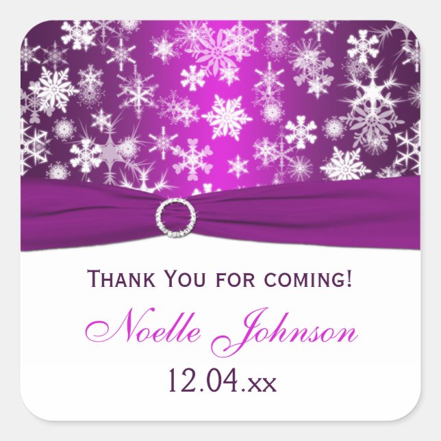 Purple White Snowflakes Bridal Shower Sticker (Front)
