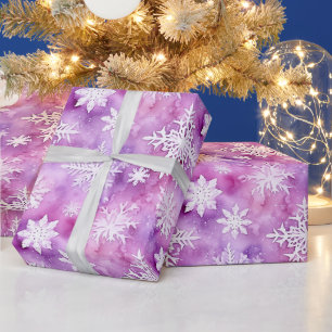 Purple White Snowflakes Christmas Wrapping Paper