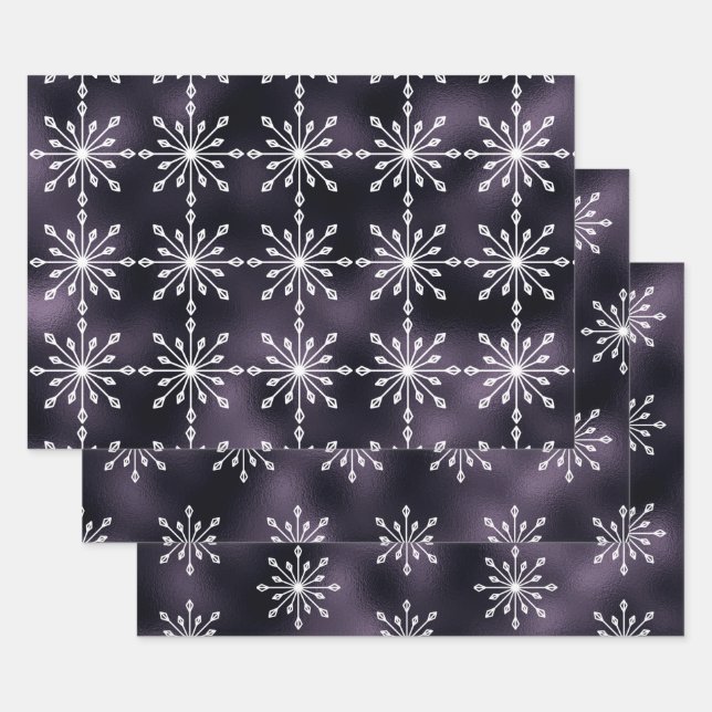 Purple White Snowflakes Christmas Wrapping Paper Sheet (Set)