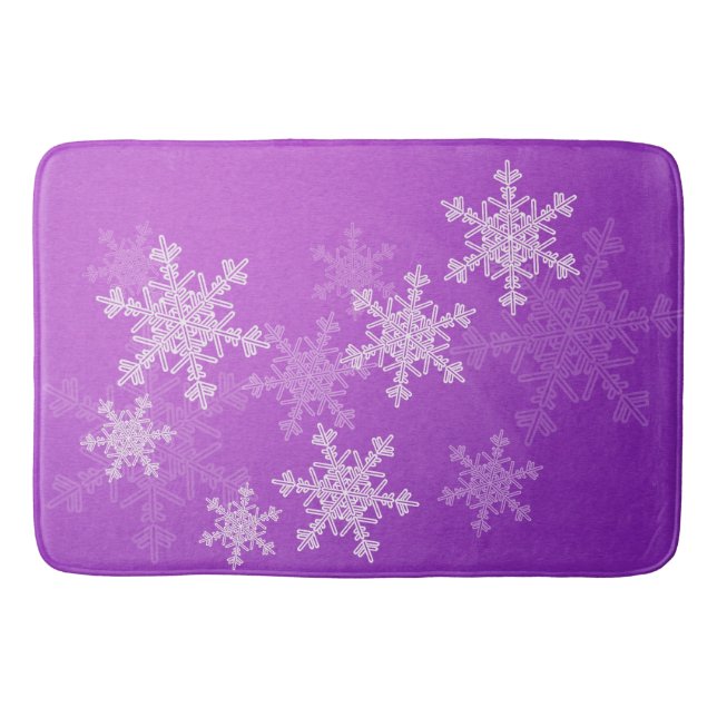 Purple White Snowflakes Minimalist Christmas Bath Mat (Front)