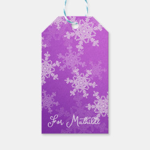 Purple White Snowflakes Minimalist Christmas Gift Tags