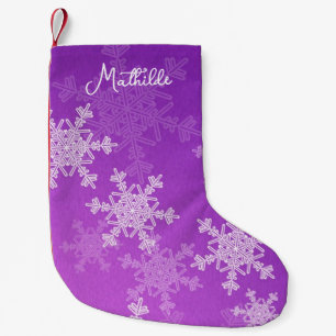 Purple White Snowflakes Minimalist Christmas Name Small Christmas Stocking
