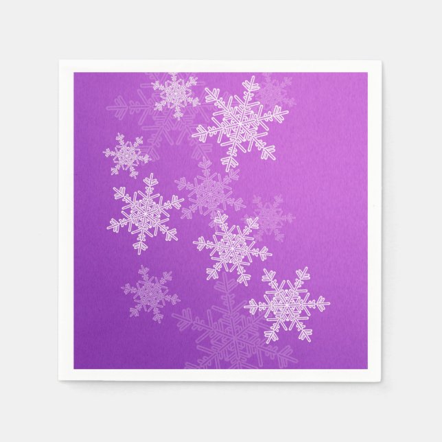 Purple White Snowflakes Minimalist Christmas Napkin (Front)